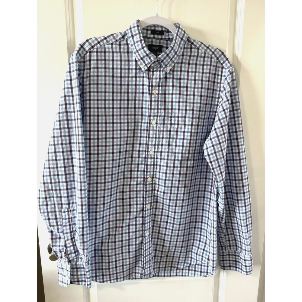 J.Crew Shirt Mens M Blue Purple Gingham Plaid Long Sleeve Slim
